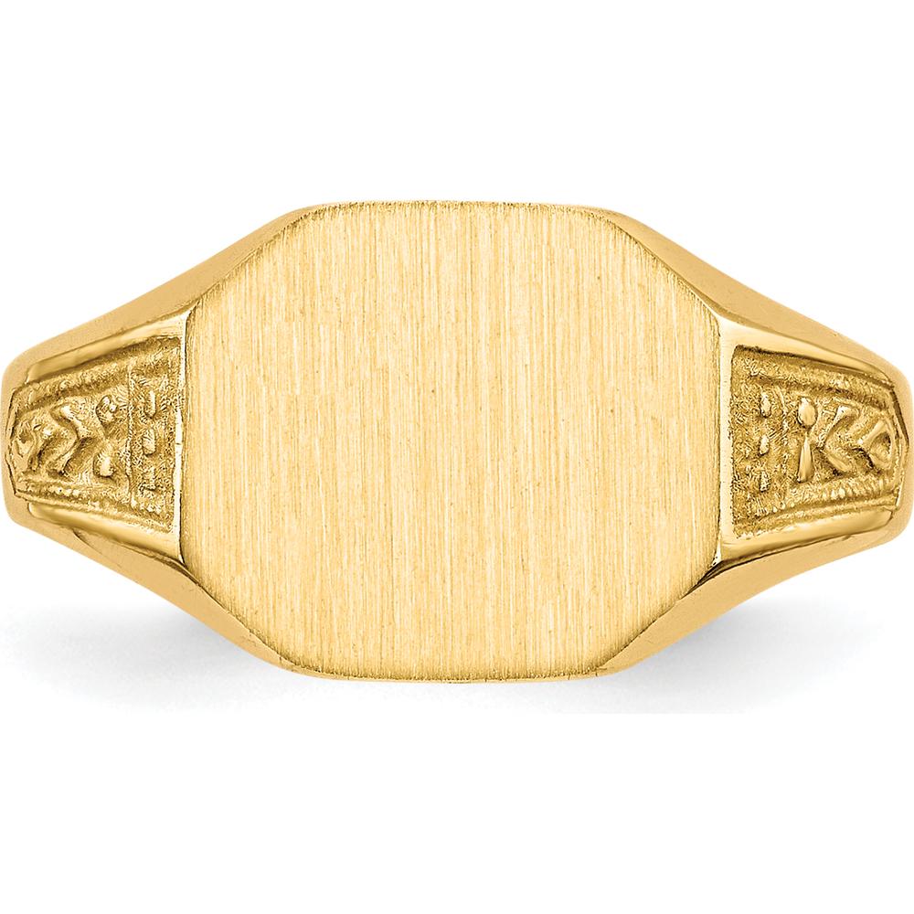 14K Yellow Gold 11x9mm Engravable Satin Finish Signet Ring by 0