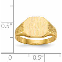 14K Yellow Gold 11x9mm Engravable Satin Finish Signet Ring by 0