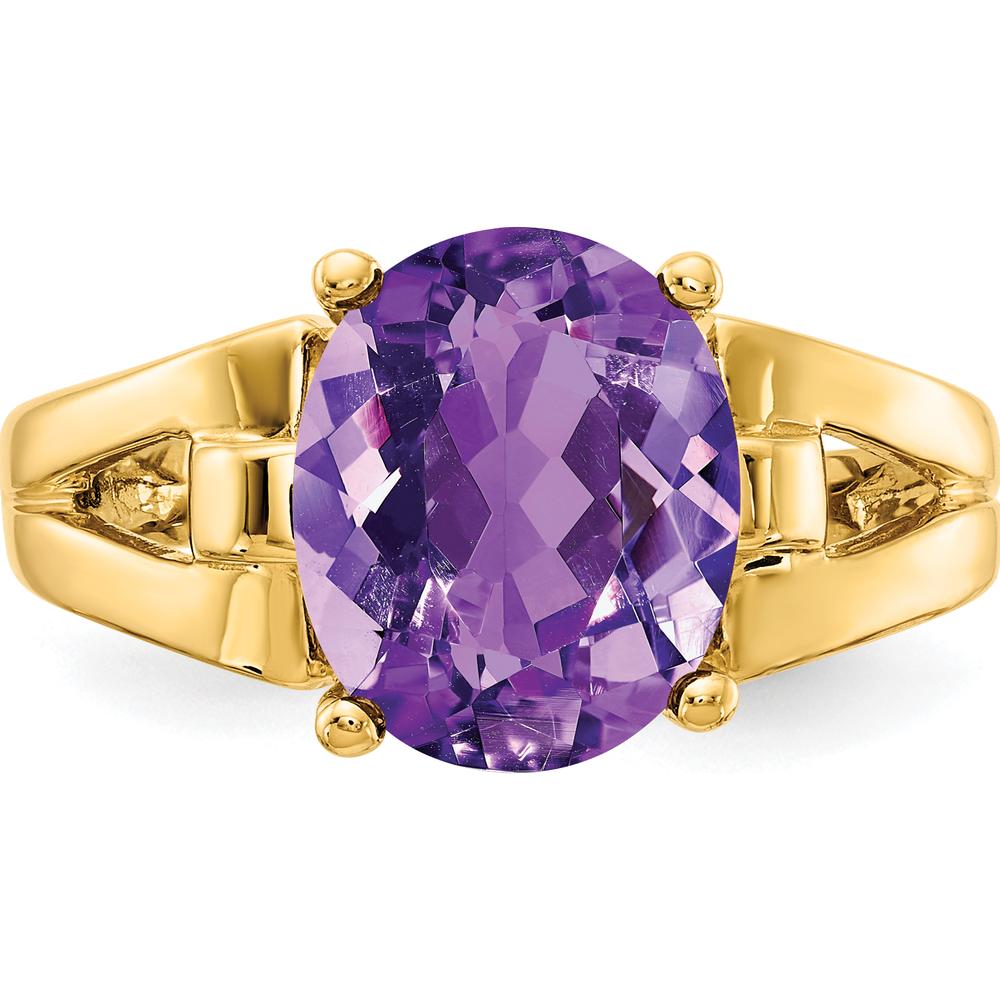 14K Yellow Gold 11x9mm Oval Natural Amethyst Ring - 3.35 Carat by Monteluci Fine Jewelry