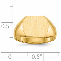 14K Yellow Gold 12.0x10.5mm Satin Finish Signet Ring - Men's Engravable Jewelry by 0