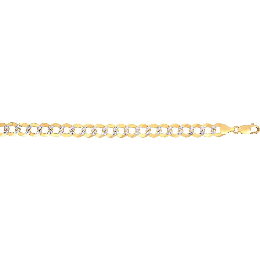 14K Yellow Gold 12.18mm White Pave Curb Chain Bracelet - 8.75" by Orozza Fine Jewelry