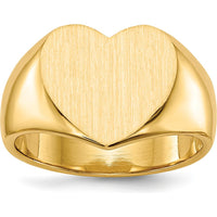 14K Yellow Gold 12.5x11.5mm Heart Signet Ring with Satin Brushed Face and Polished Tapered Band by 0