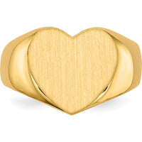 14K Yellow Gold 12.5x11.5mm Heart Signet Ring with Satin Brushed Face and Polished Tapered Band by 0