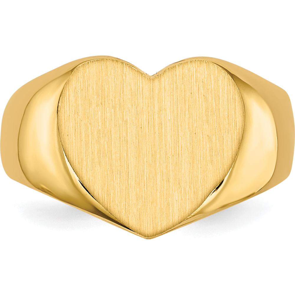 14K Yellow Gold 12.5x11.5mm Heart Signet Ring with Satin Brushed Face and Polished Tapered Band by 0