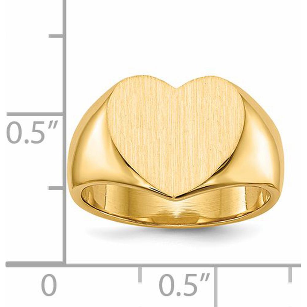 14K Yellow Gold 12.5x11.5mm Heart Signet Ring with Satin Brushed Face and Polished Tapered Band by 0