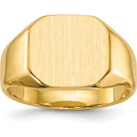 14K Yellow Gold 12.5x11mm Brushed and Polished Engravable Signet Ring by 0