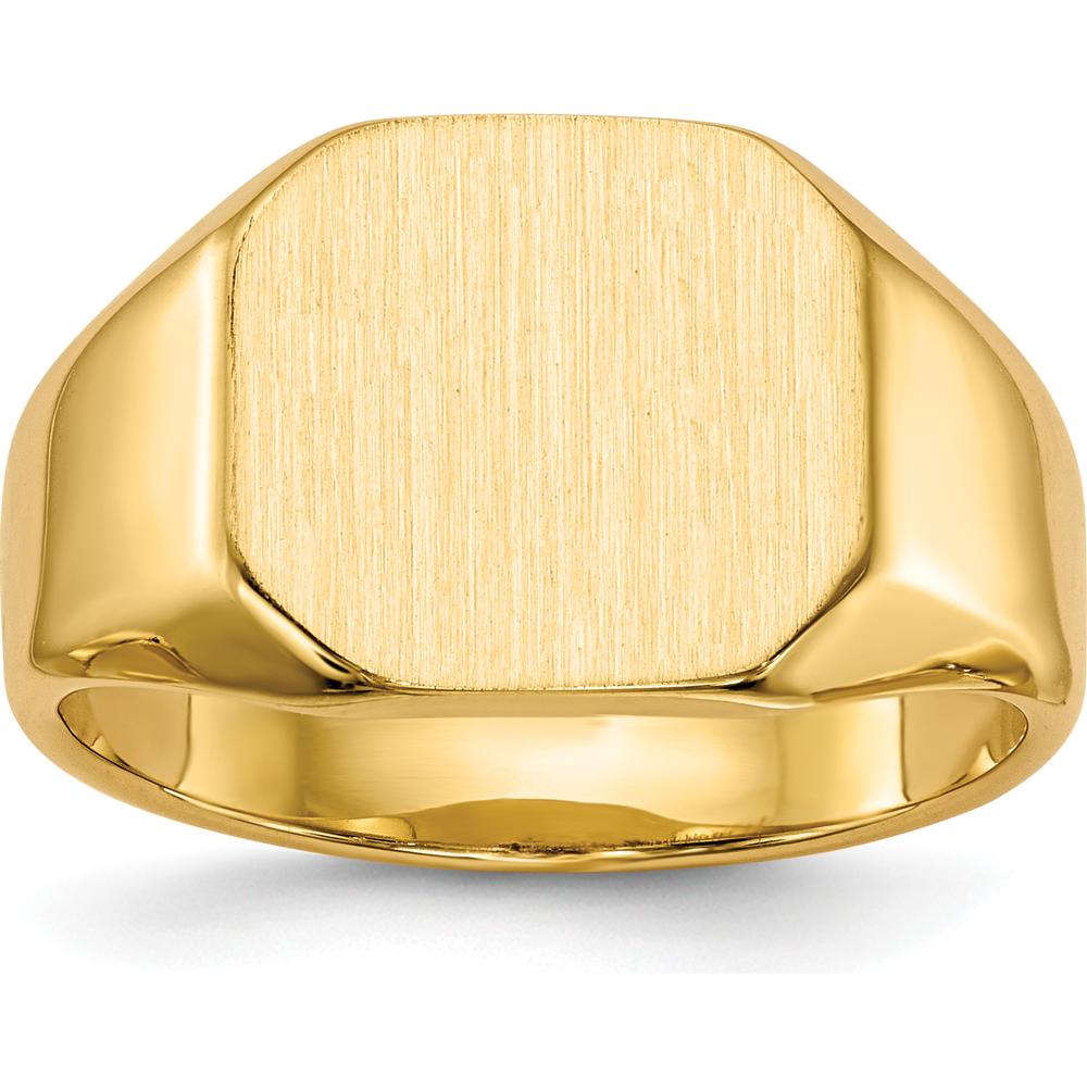 14K Yellow Gold 12.5x11mm Brushed and Polished Engravable Signet Ring by 0