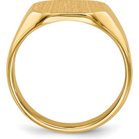 14K Yellow Gold 12.5x11mm Brushed and Polished Engravable Signet Ring by 0