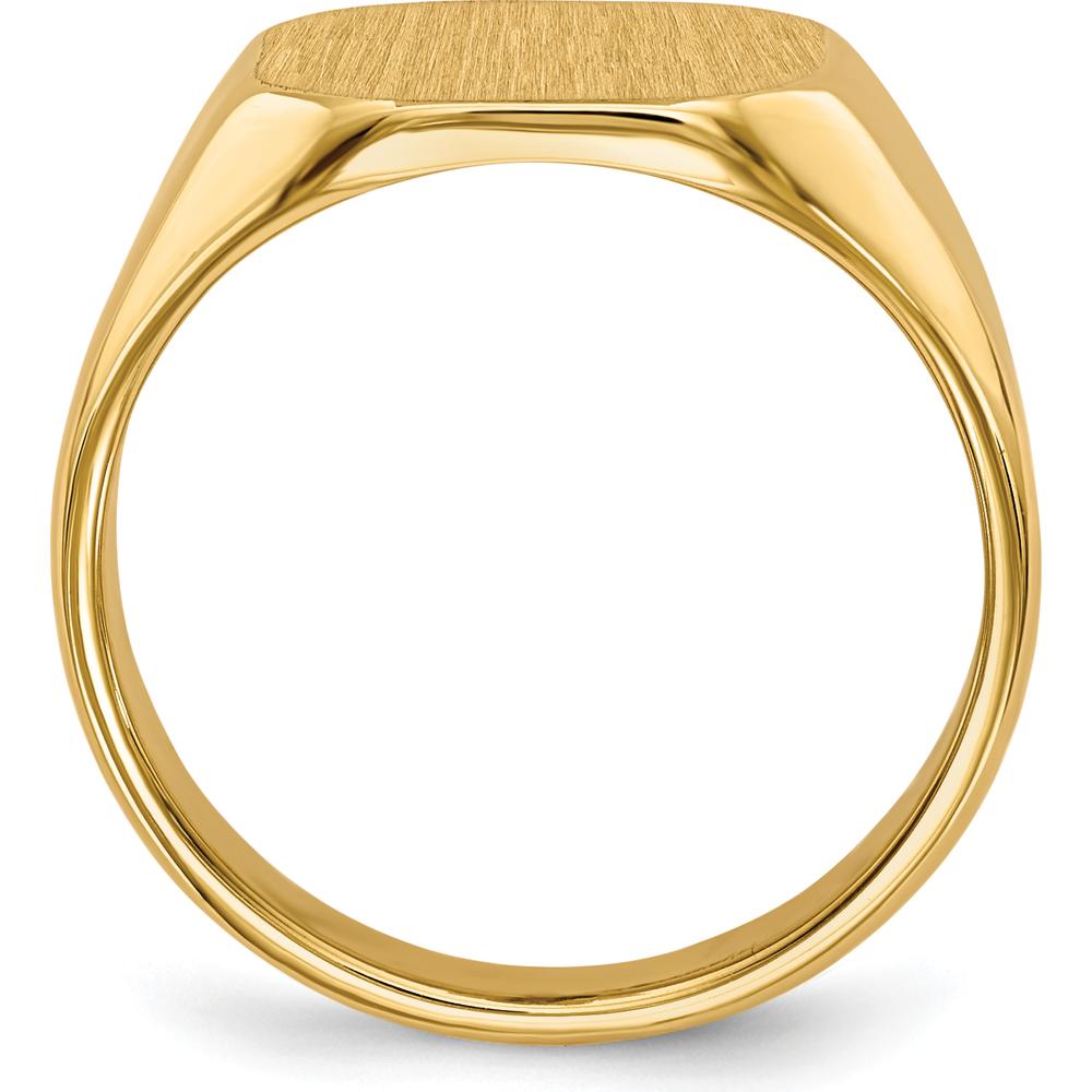 14K Yellow Gold 12.5x11mm Brushed and Polished Engravable Signet Ring by 0