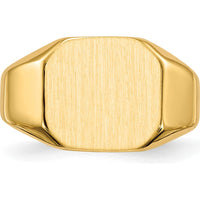 14K Yellow Gold 12.5x11mm Brushed and Polished Engravable Signet Ring by 0