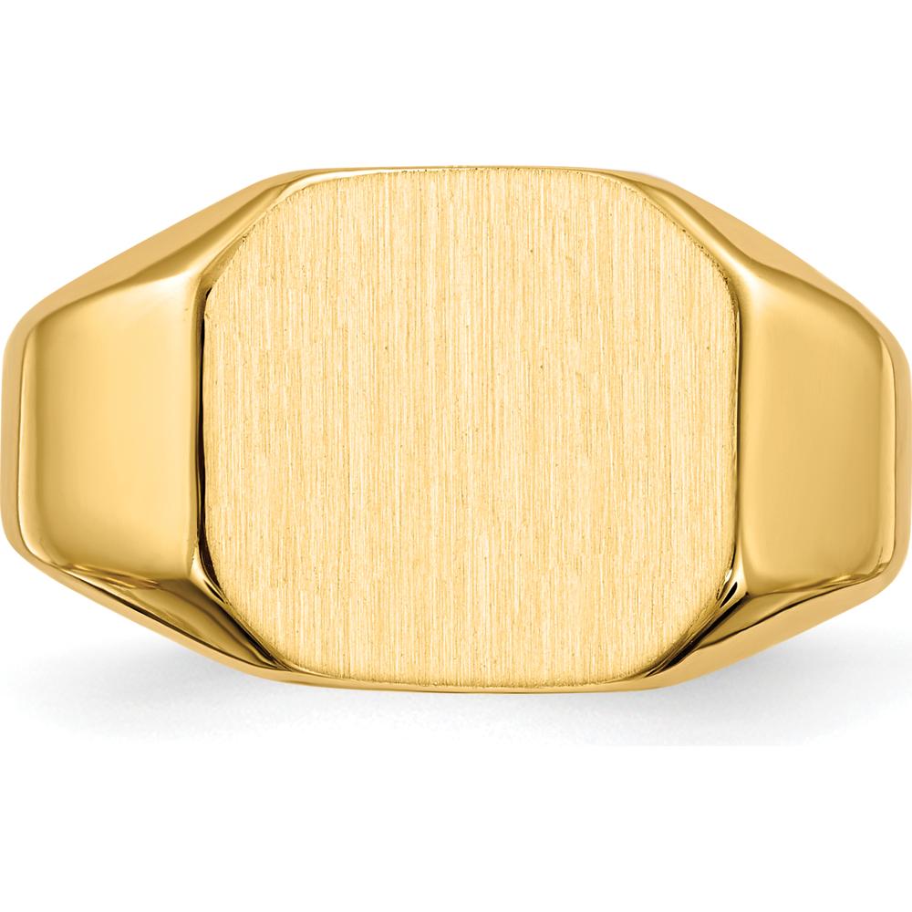 14K Yellow Gold 12.5x11mm Brushed and Polished Engravable Signet Ring by 0