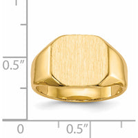 14K Yellow Gold 12.5x11mm Brushed and Polished Engravable Signet Ring by 0
