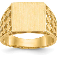 14K Yellow Gold 12.5x12.0mm Open Back Men’s Signet Ring with Polished & Brushed Finish by Oro Pregiato