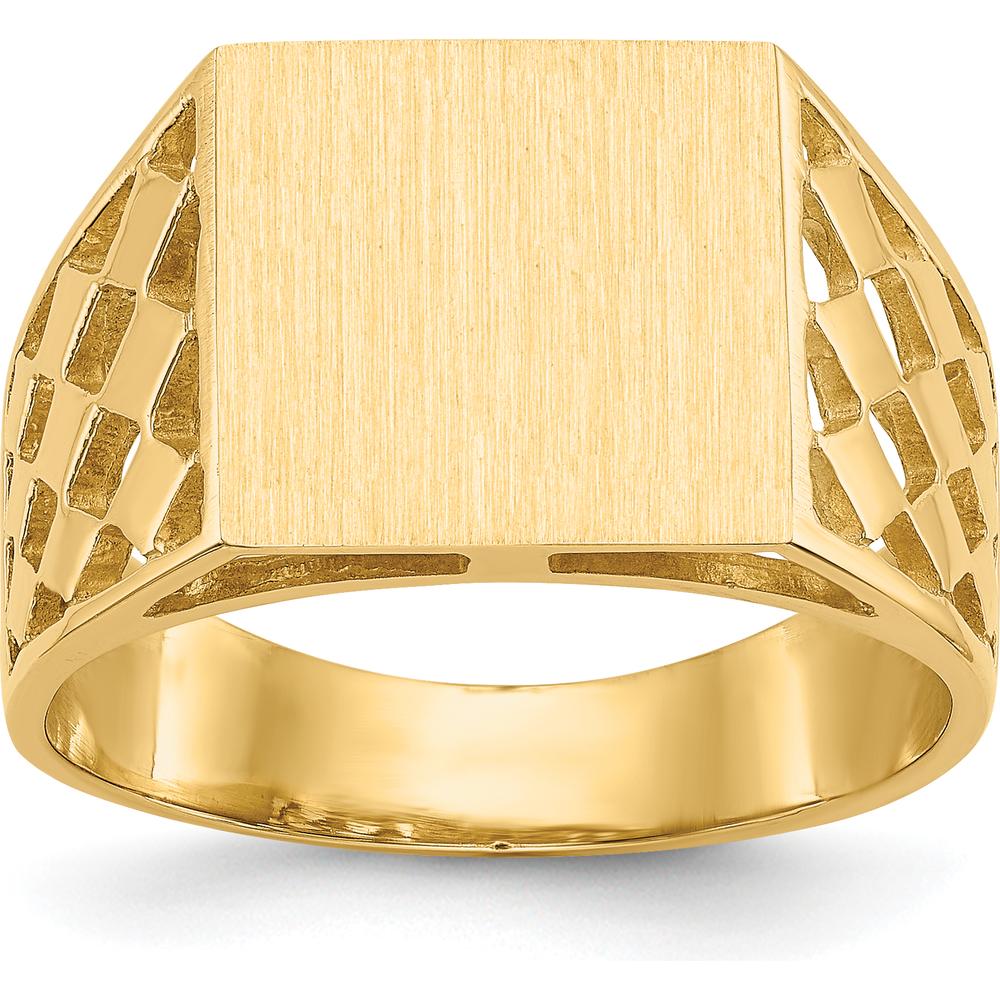 14K Yellow Gold 12.5x12.0mm Open Back Men’s Signet Ring with Polished & Brushed Finish by Oro Pregiato
