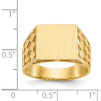 14K Yellow Gold 12.5x12.0mm Open Back Men’s Signet Ring with Polished & Brushed Finish by Oro Pregiato
