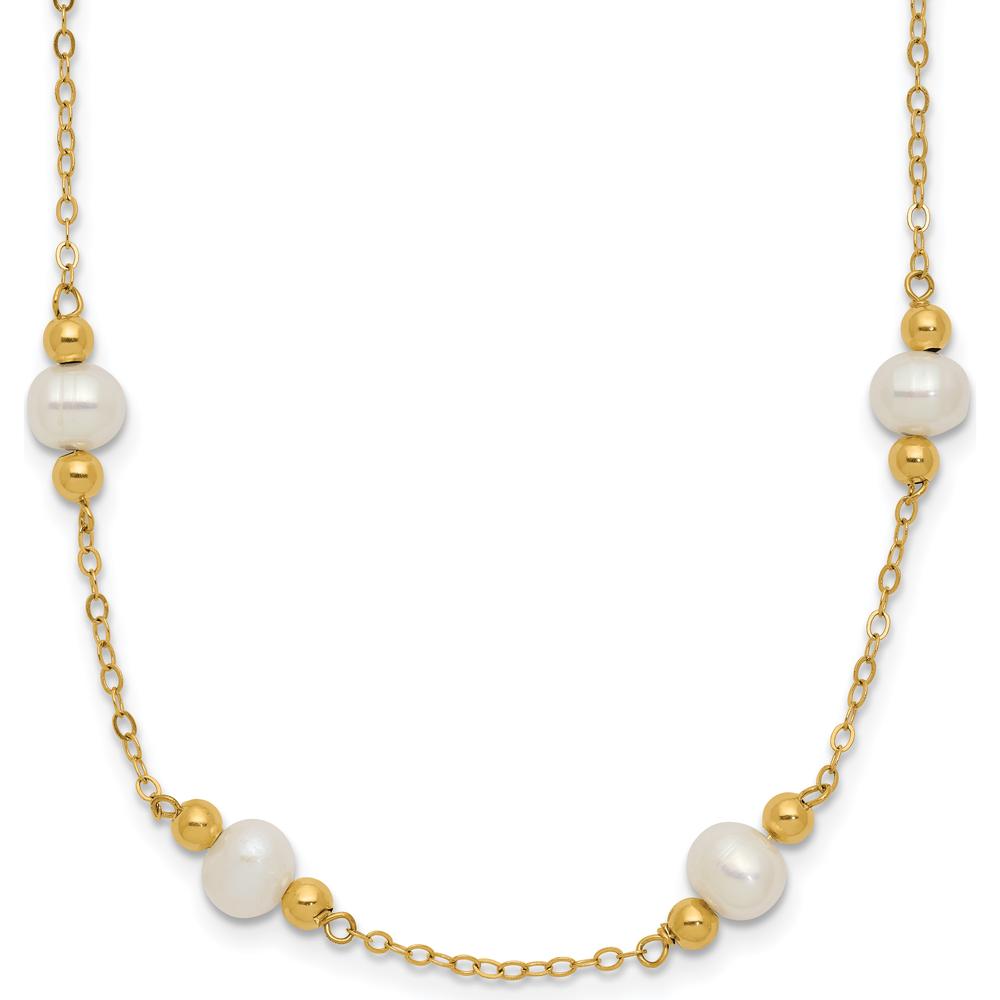14K Yellow Gold 12-Station 5-6mm Freshwater Cultured Pearl Necklace - 18" by Monteluci Fine Jewelry