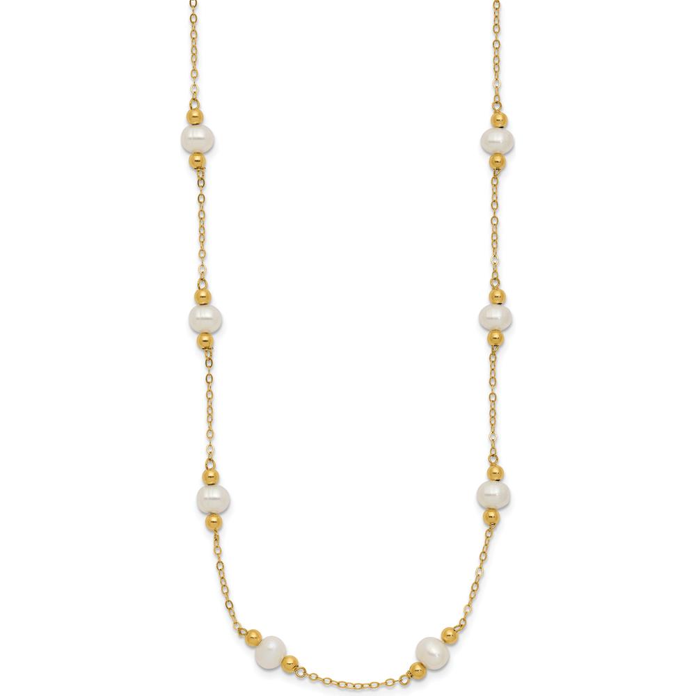 14K Yellow Gold 12-Station 5-6mm Freshwater Cultured Pearl Necklace - 18" by Monteluci Fine Jewelry