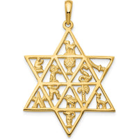 14K Yellow Gold 12 Tribes Star of David Pendant - 45mm Length by Oro Pregiato
