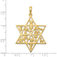 14K Yellow Gold 12 Tribes Star of David Pendant - 45mm Length by Oro Pregiato