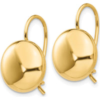 14K Yellow Gold 12mm Polished Button Drop Earrings with Kidney Wire Closure by Oro Pregiato