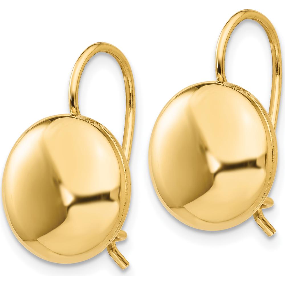 14K Yellow Gold 12mm Polished Button Drop Earrings with Kidney Wire Closure by Oro Pregiato