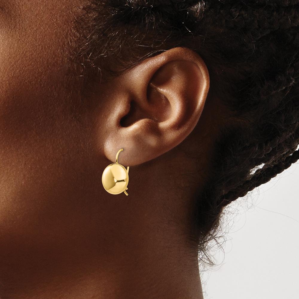 14K Yellow Gold 12mm Polished Button Drop Earrings with Kidney Wire Closure by Oro Pregiato