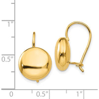 14K Yellow Gold 12mm Polished Button Drop Earrings with Kidney Wire Closure by Oro Pregiato