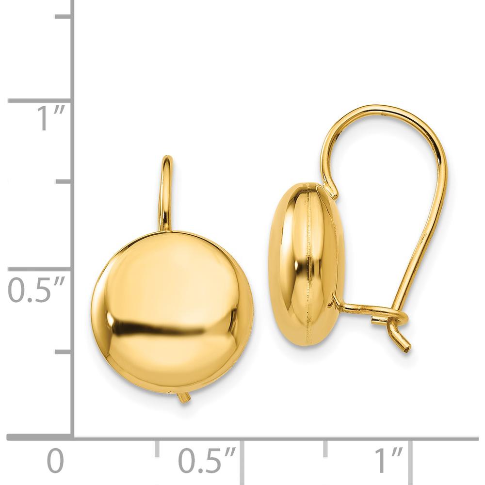 14K Yellow Gold 12mm Polished Button Drop Earrings with Kidney Wire Closure by Oro Pregiato