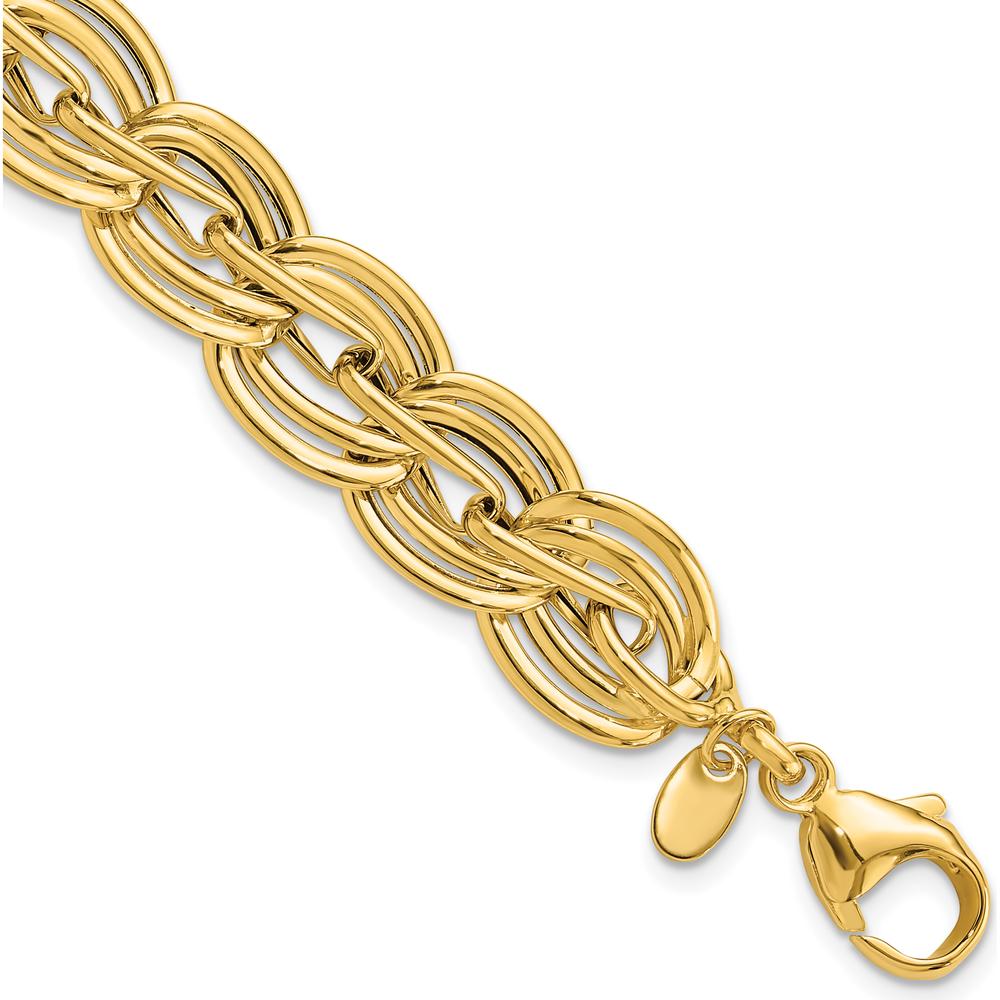 14K Yellow Gold 12mm Polished Fancy Link Bracelet - 7.5 Inches by Oro Pregiato
