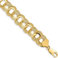 14K Yellow Gold 12mm Solid Triple Link Charm Bracelet - Polished Finish - 7" Length by 0