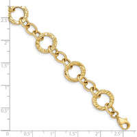 14K Yellow Gold 12mm Textured Fancy Circle Link Chain Bracelet - 7.25" by Oro Pregiato