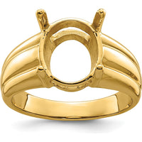 14K Yellow Gold 12x10mm Oval Gemstone Ring Mounting with Polished Tapered Band by Monteluci Fine Jewelry