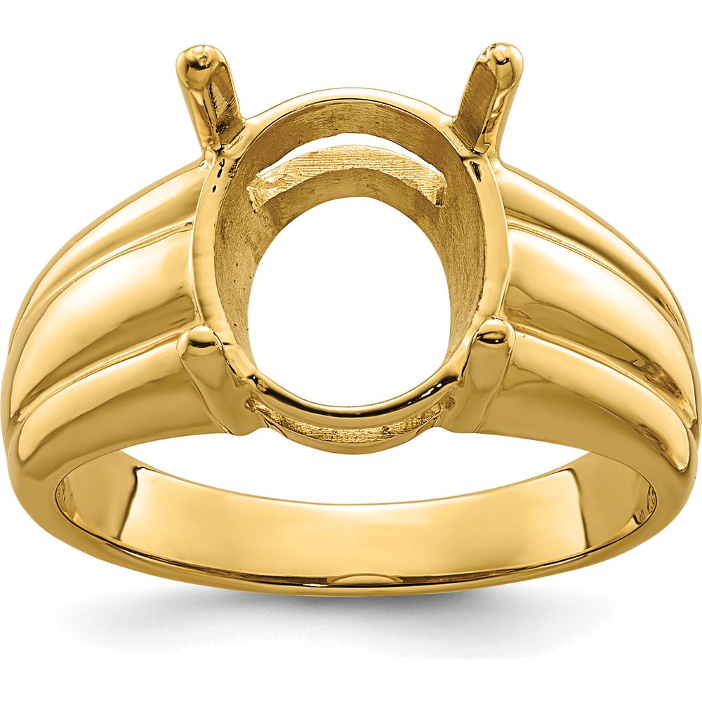14K Yellow Gold 12x10mm Oval Gemstone Ring Mounting with Polished Tapered Band by Monteluci Fine Jewelry