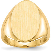 14K Yellow Gold 12x17mm Oval Satin and Polished Open Back Signet Ring by 0