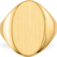 14K Yellow Gold 12x17mm Oval Satin and Polished Open Back Signet Ring by 0