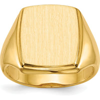 14K Yellow Gold 13.0 x 14.5mm Satin and Polished Men's Engravable Open-Back Signet Ring by 0