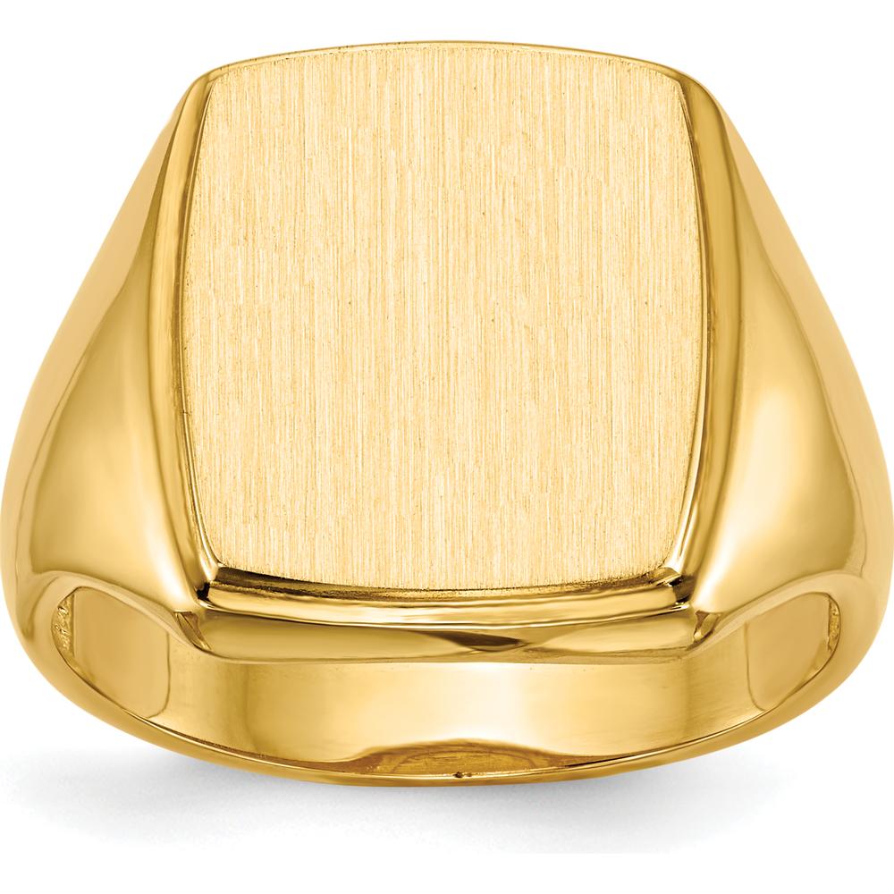 14K Yellow Gold 13.0 x 14.5mm Satin and Polished Men's Engravable Open-Back Signet Ring by 0