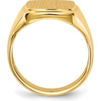 14K Yellow Gold 13.0 x 14.5mm Satin and Polished Men's Engravable Open-Back Signet Ring by 0