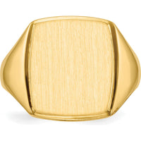 14K Yellow Gold 13.0 x 14.5mm Satin and Polished Men's Engravable Open-Back Signet Ring by 0