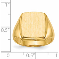 14K Yellow Gold 13.0 x 14.5mm Satin and Polished Men's Engravable Open-Back Signet Ring by 0