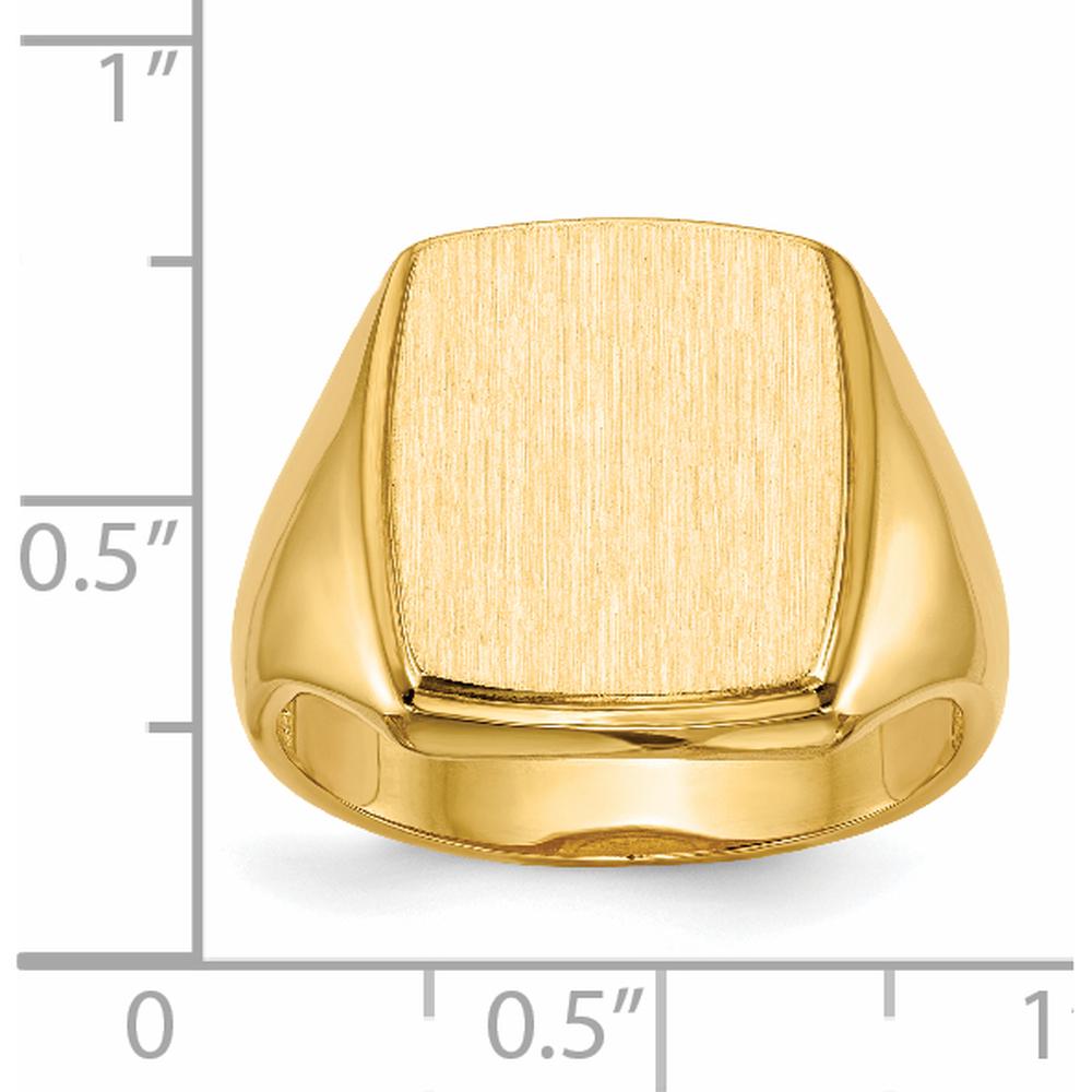 14K Yellow Gold 13.0 x 14.5mm Satin and Polished Men's Engravable Open-Back Signet Ring by 0