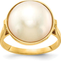 14K Yellow Gold 13-14mm White Akoya Mabe Cultured Pearl Ring by Monteluci Fine Jewelry