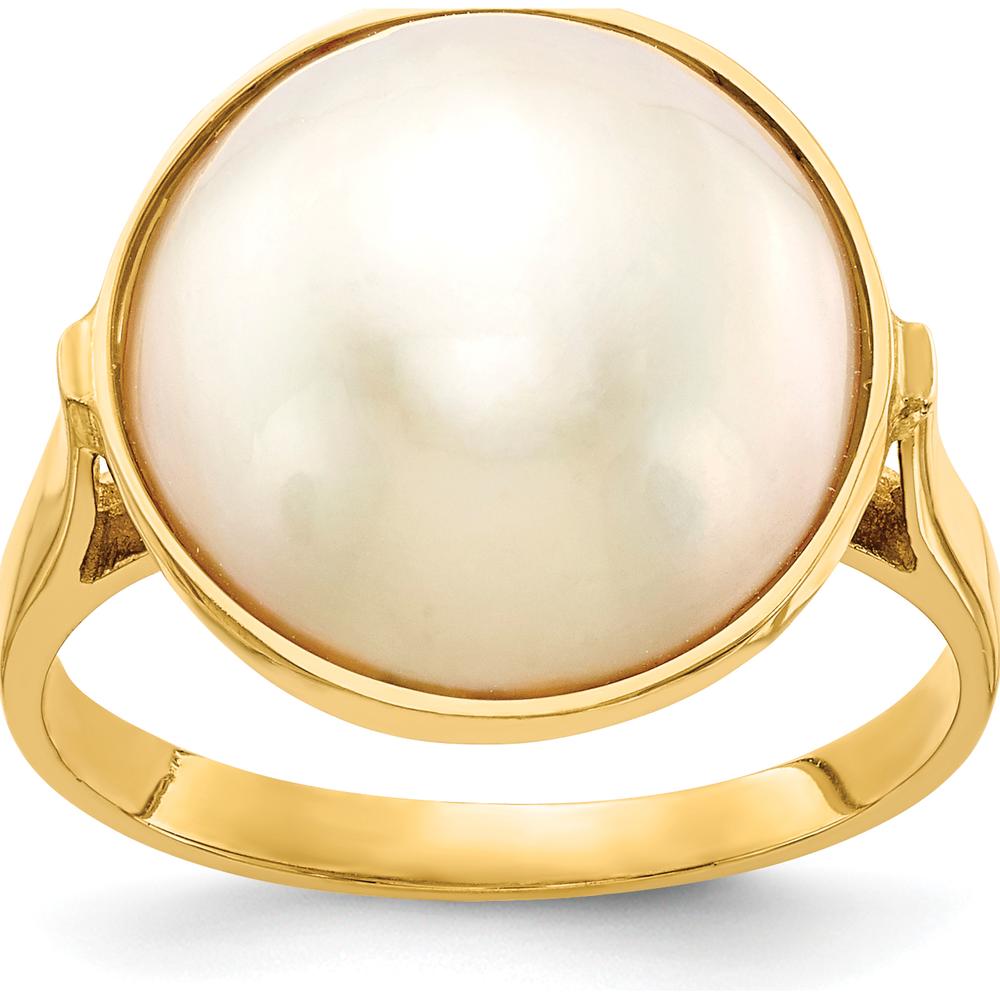 14K Yellow Gold 13-14mm White Akoya Mabe Cultured Pearl Ring by Monteluci Fine Jewelry