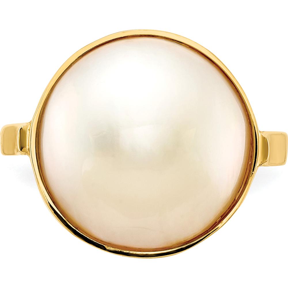 14K Yellow Gold 13-14mm White Akoya Mabe Cultured Pearl Ring by Monteluci Fine Jewelry
