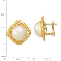 14K Yellow Gold 13-14mm White Mabe Saltwater Cultured Pearl Button Omega Back Earrings by Monteluci Fine Jewelry