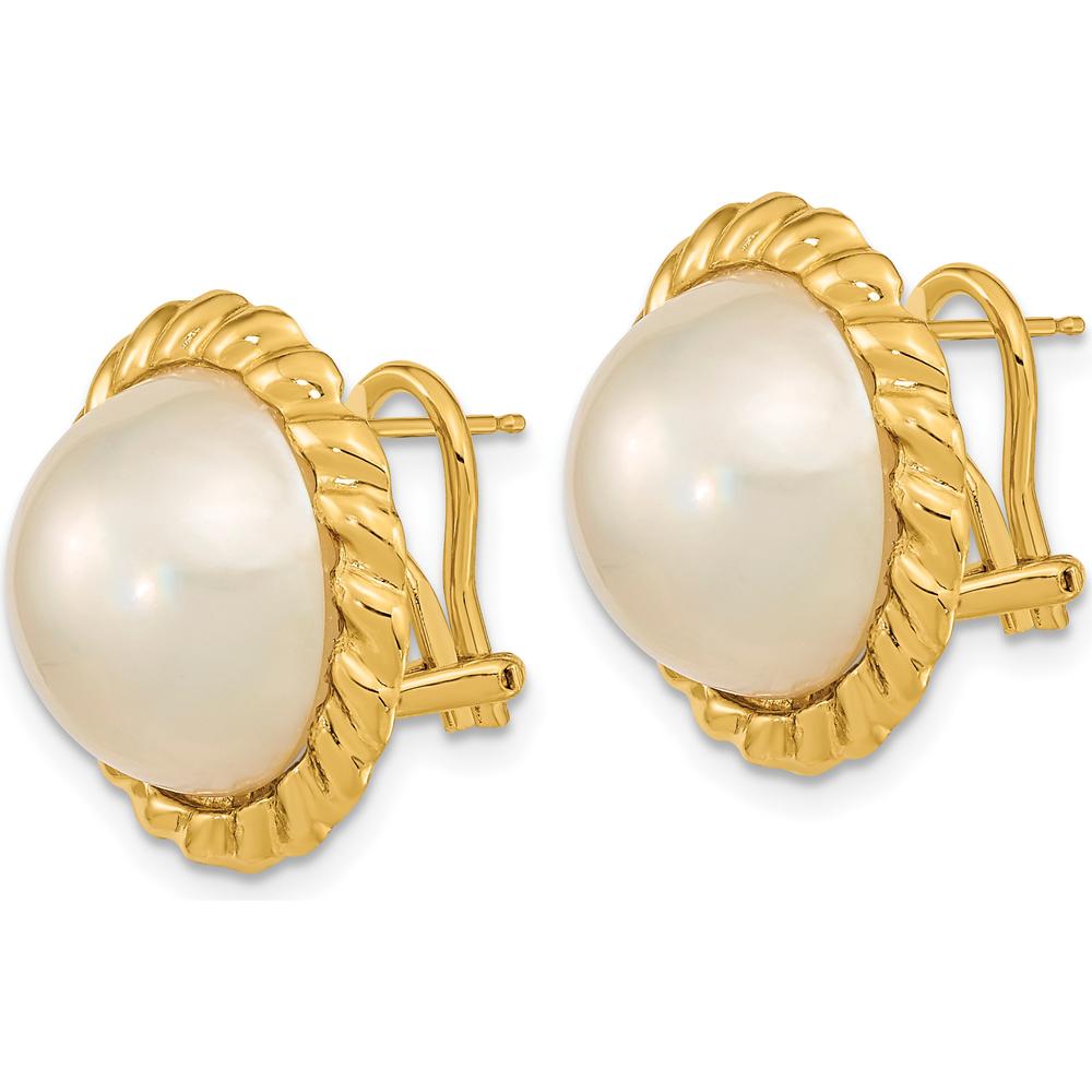 14K Yellow Gold 13-14mm White Mabe Saltwater Cultured Pearl Omega Back Earrings by Monteluci Fine Jewelry