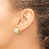 14K Yellow Gold 13-14mm White Mabe Saltwater Cultured Pearl Omega Back Earrings by Monteluci Fine Jewelry