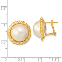 14K Yellow Gold 13-14mm White Mabe Saltwater Cultured Pearl Omega Back Earrings by Monteluci Fine Jewelry