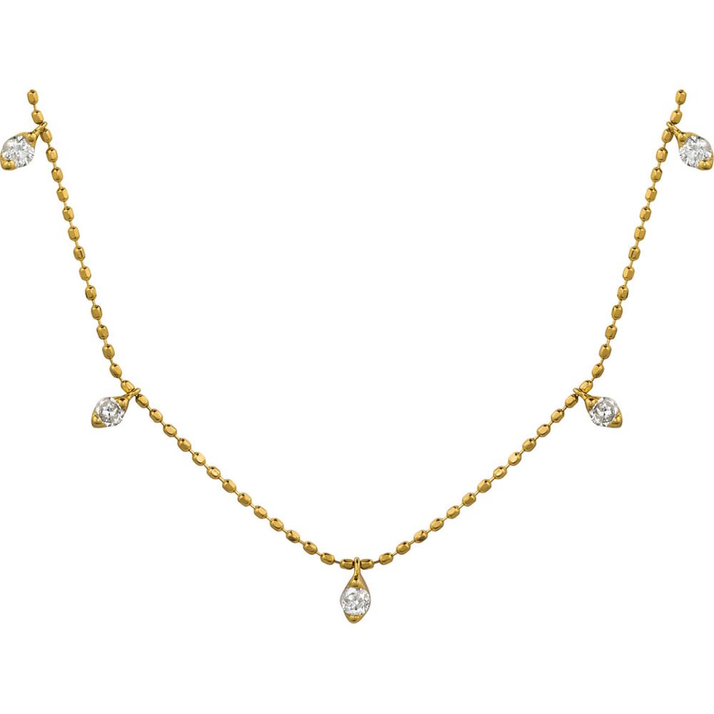 14K Yellow Gold 13-Station Beaded Chain Necklace with Bezel-Set Tear Drop Diamonds - 1.00 Carat Total Diamond Weight - Royal Jewelry