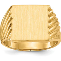 14K Yellow Gold 13x13mm Signet Ring with Satin Finish - Engravable and Polished by 0